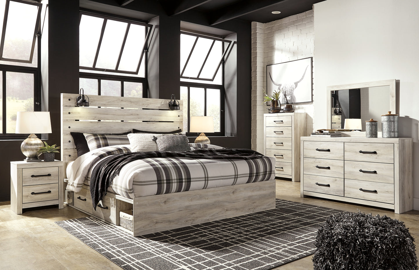 Cambeck  Panel Bed With 4 Storage Drawers