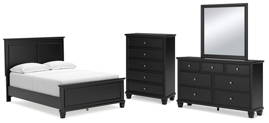 Lanolee Full Panel Bed with Mirrored Dresser and Chest