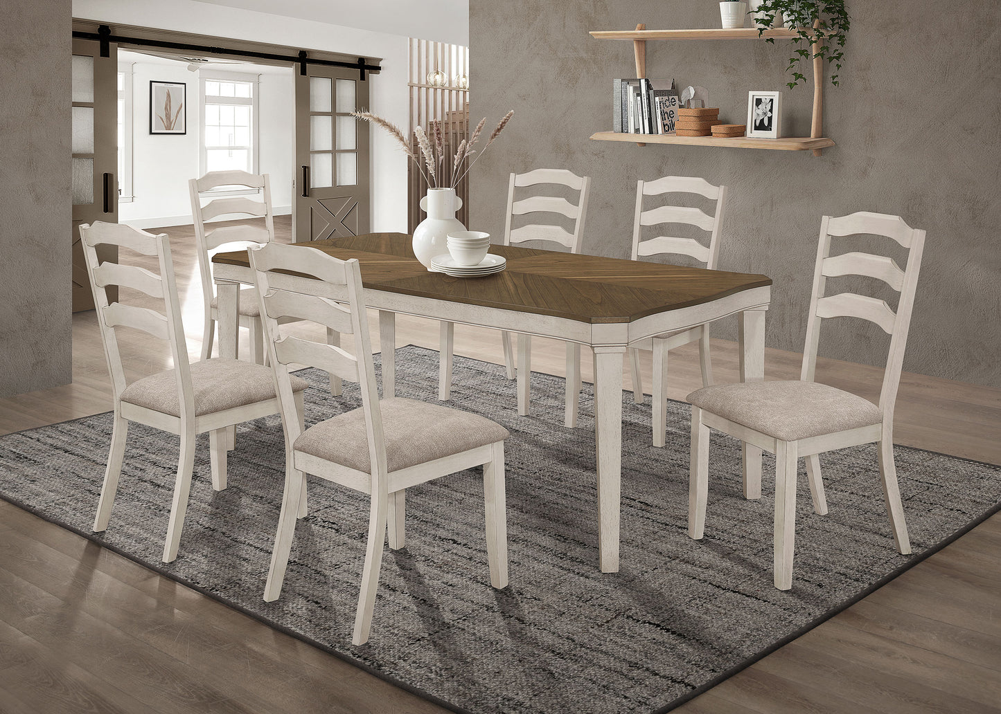 Ronnie 7-piece Rectangular Dining Table Set Rustic Cream