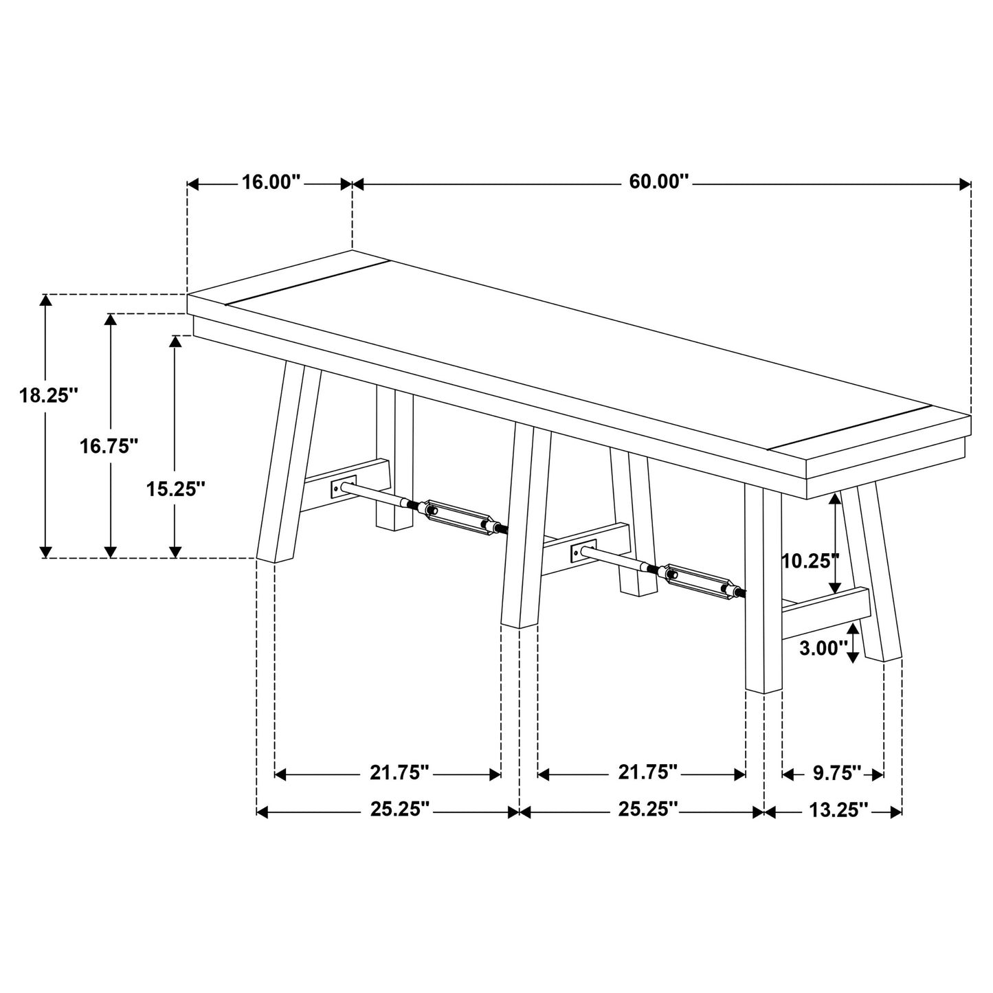 Newport Wood Trestle Base Dining Bench Black