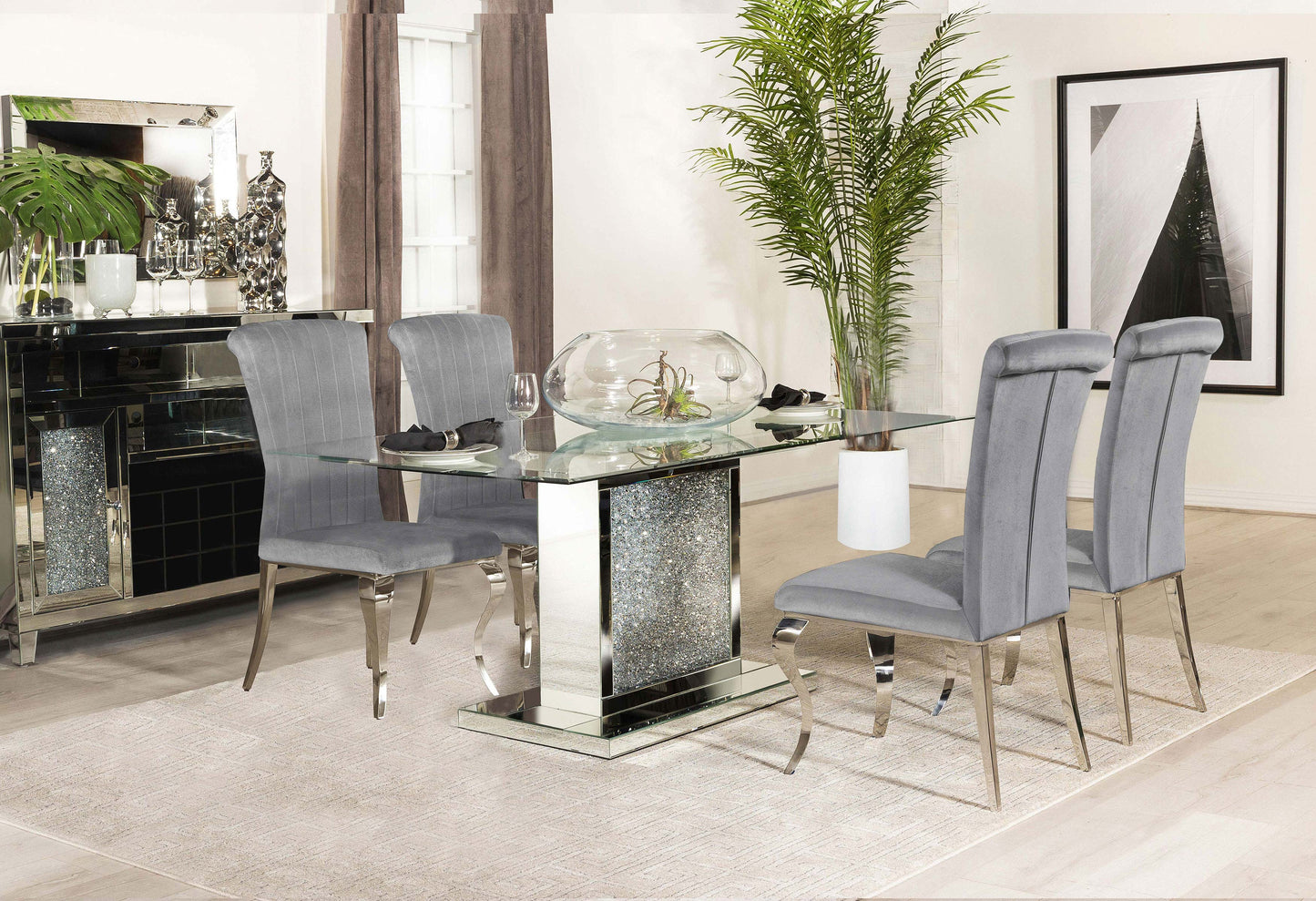 Marilyn 5-piece Rectangular Mirrored Dining Table Set Grey