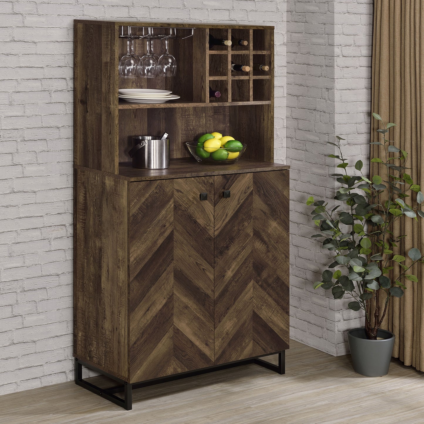 Mendoza 2-door Home Bar Cabinet Wine Storage Rustic Oak