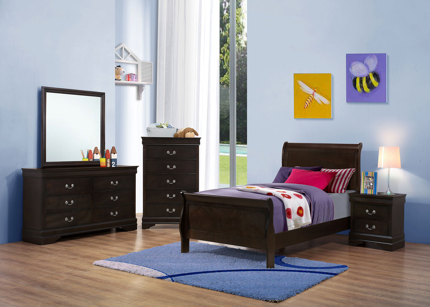 Louis Philippe Wood Twin Sleigh Bed Cappuccino