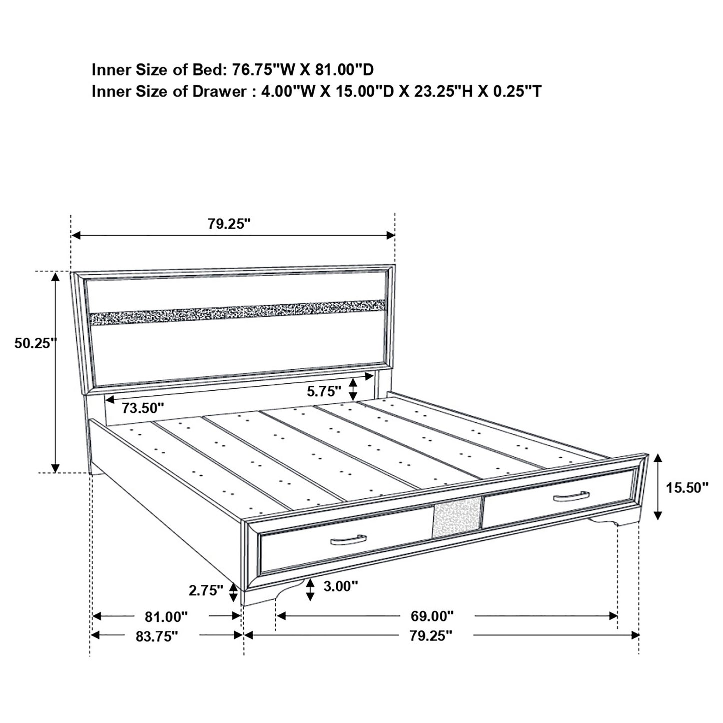 Miranda 51-inch Wood Eastern King Storage Panel Bed White