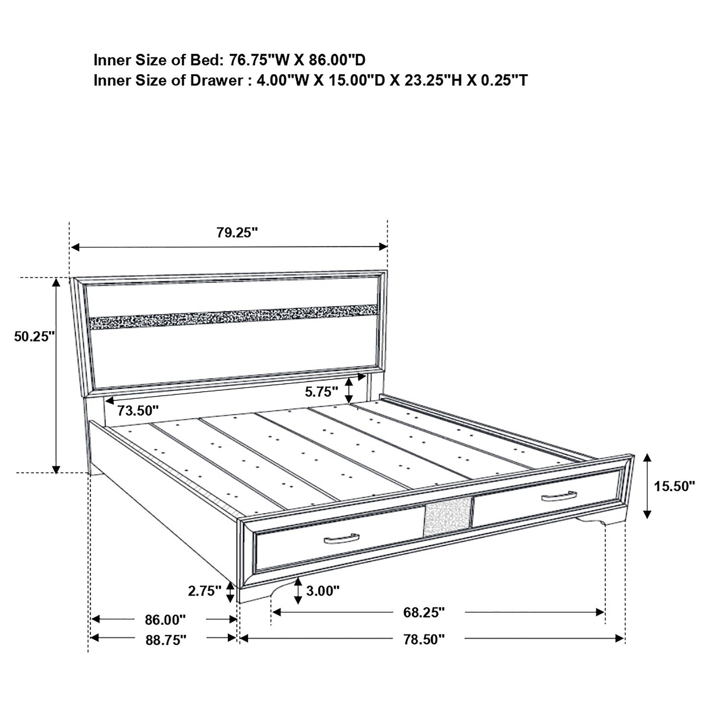 Miranda 51-inch Wood California King Storage Panel Bed White