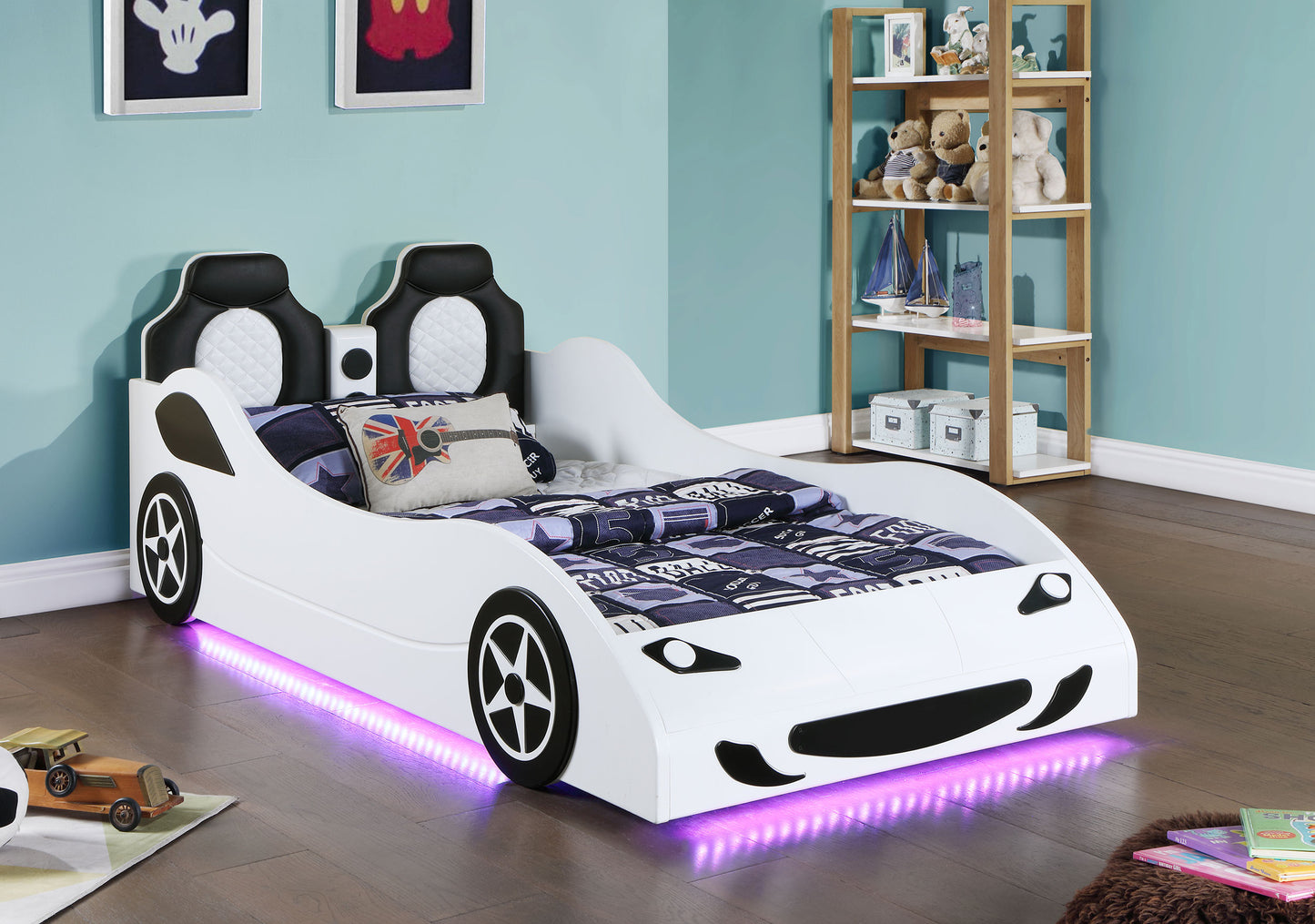 Cruiser Wood Twin LED Car Bed White