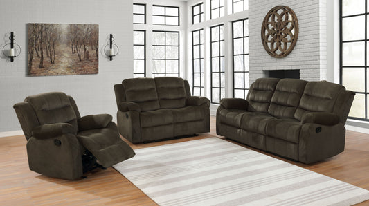 Rodman 3-piece Upholstered Reclining Sofa Set Olive Brown