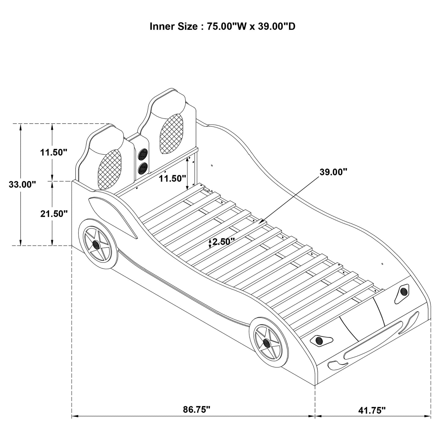 Cruiser Wood Twin LED Car Bed Blue