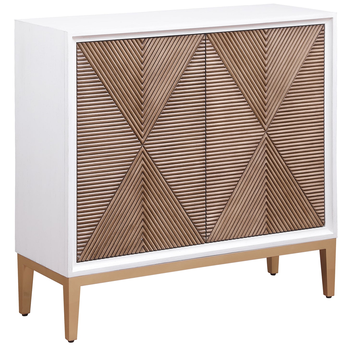 Gretchen 2-door Wood Fluted Parquet Cabinet White and Brown