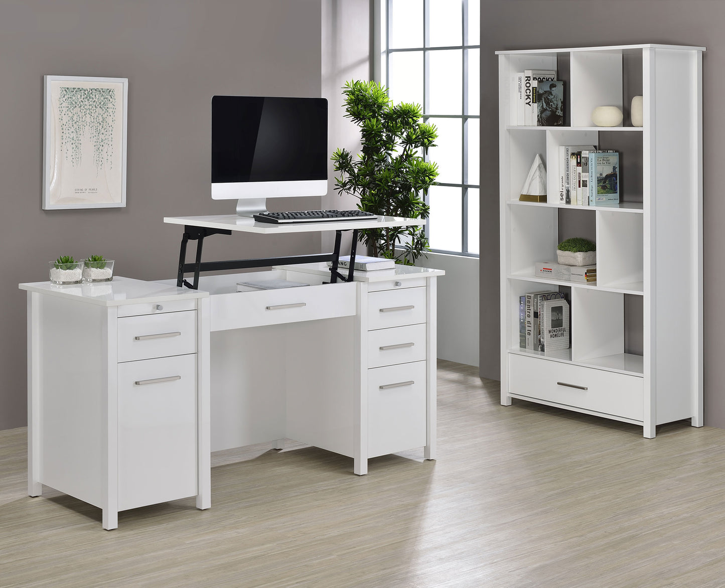 Dylan 60-inch 4-drawer Lift Top Office Desk White High Gloss