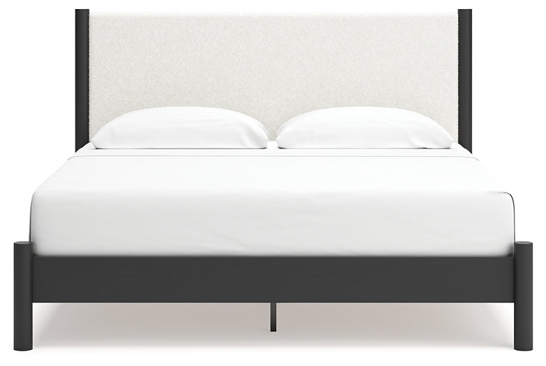 Cadmori King Upholstered Panel Bed with Mirrored Dresser and Chest