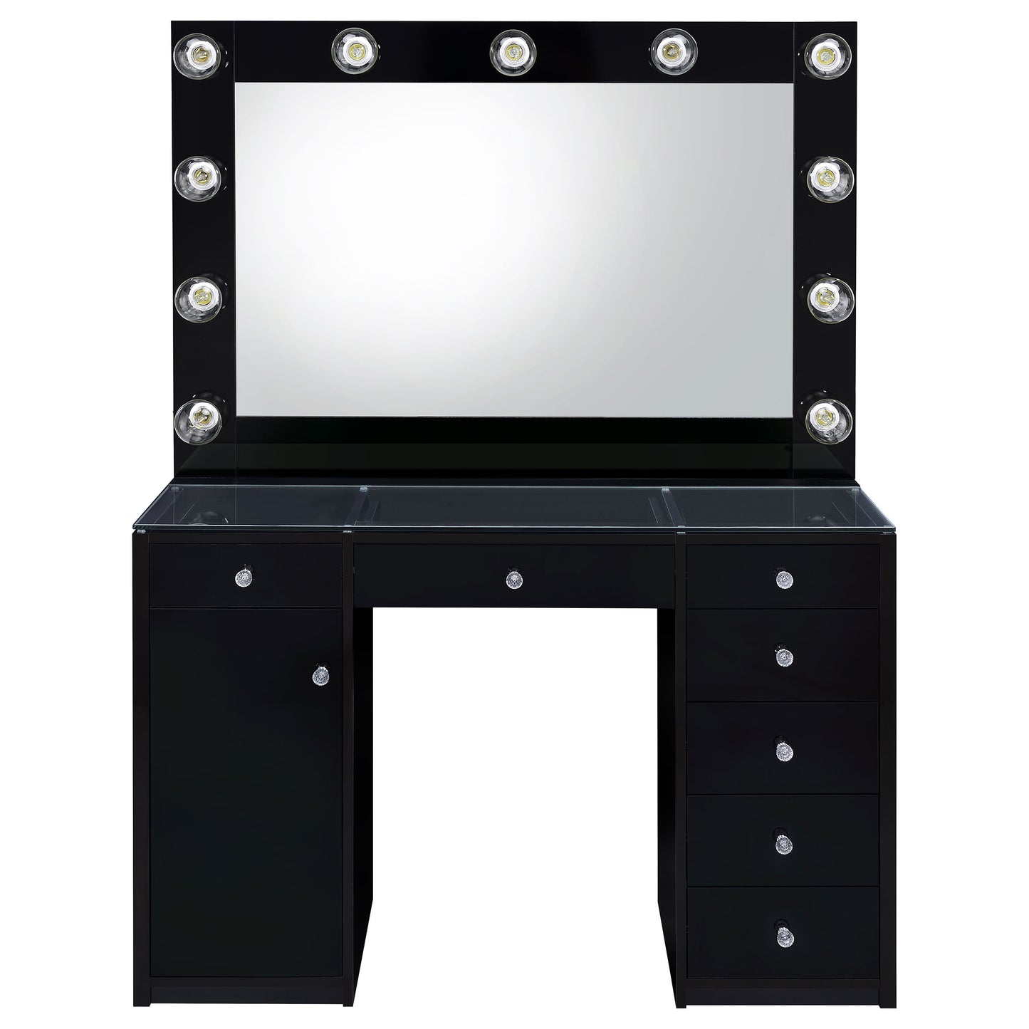 Acena 7-drawer Vanity Set with Lighting Black High Gloss