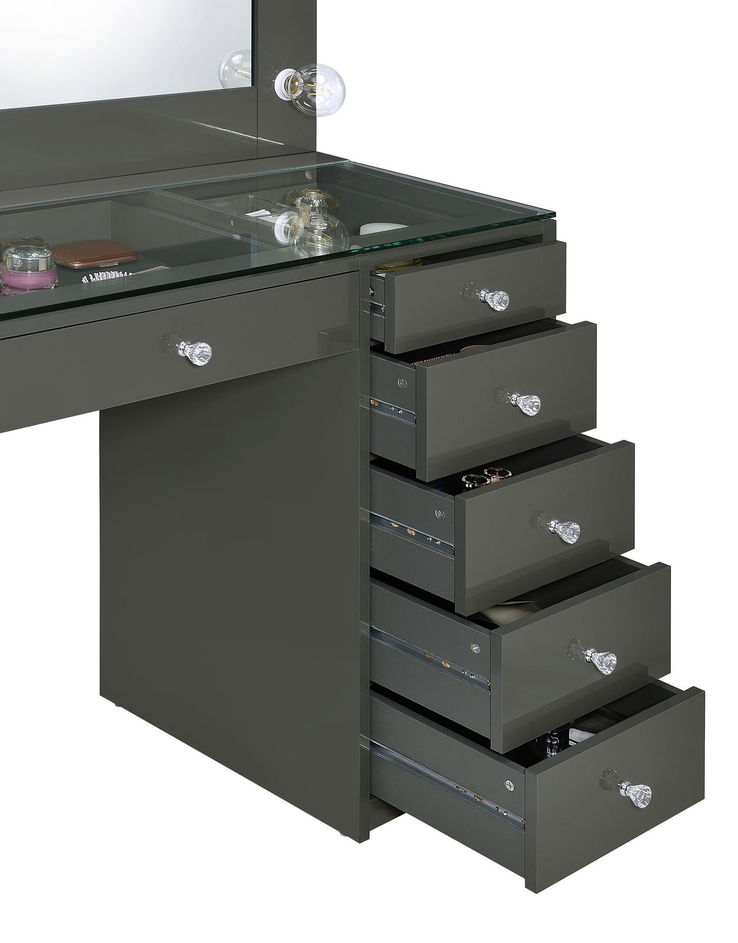 Acena 7-drawer Vanity Set with Lighting Grey High Gloss