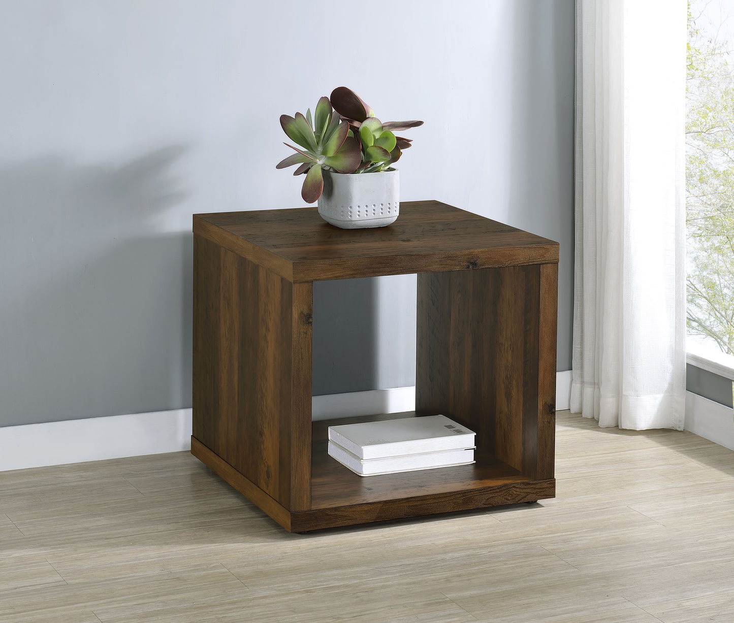 Frisco Square Engineered Wood Side End Table Dark Pine