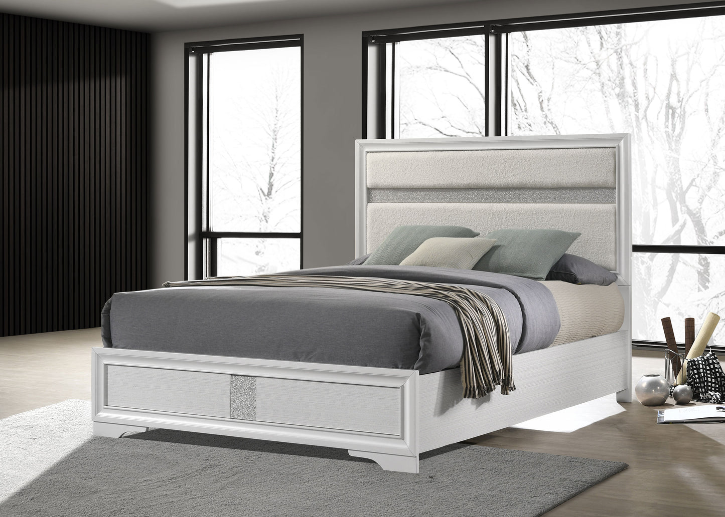 Miranda 54-inch Upholstered California King Panel Bed White