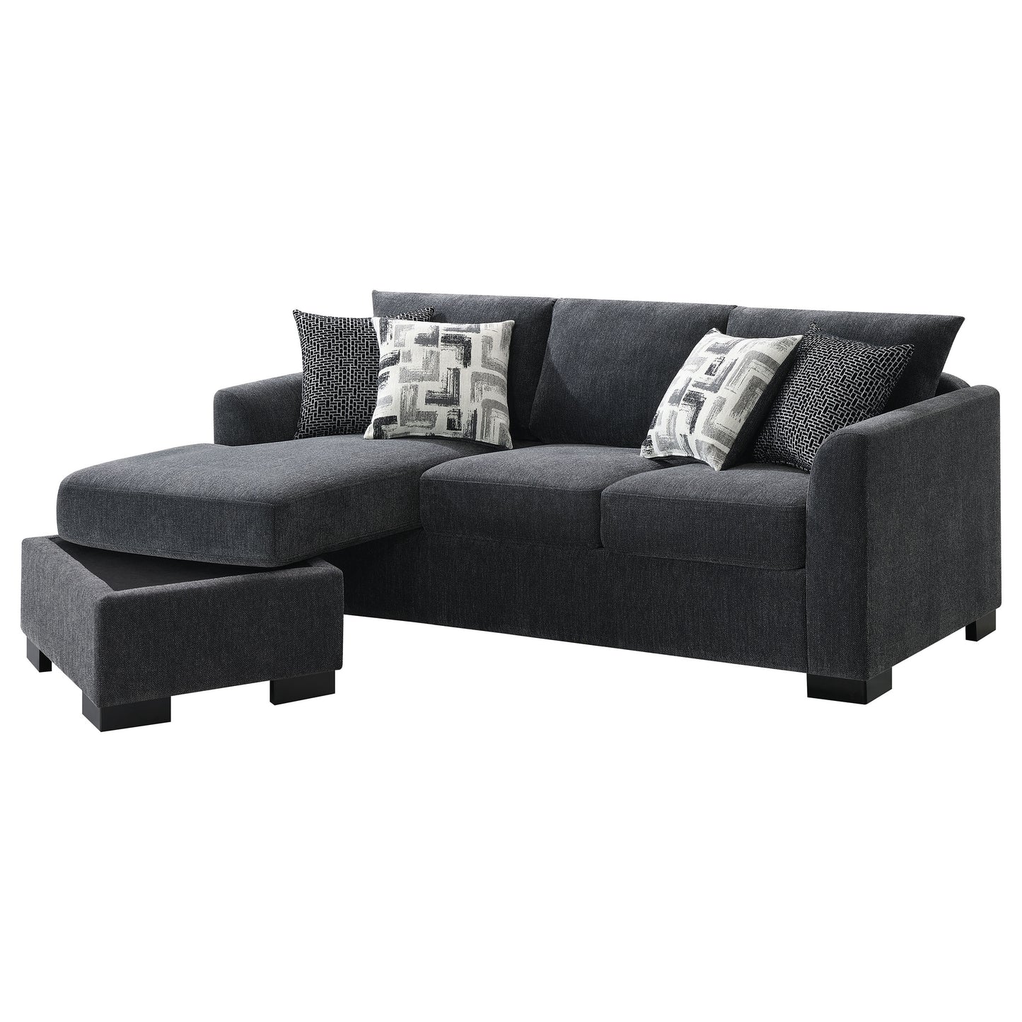 Storey Upholstered Sleeper Sectional Chaise Sofa Dark Grey