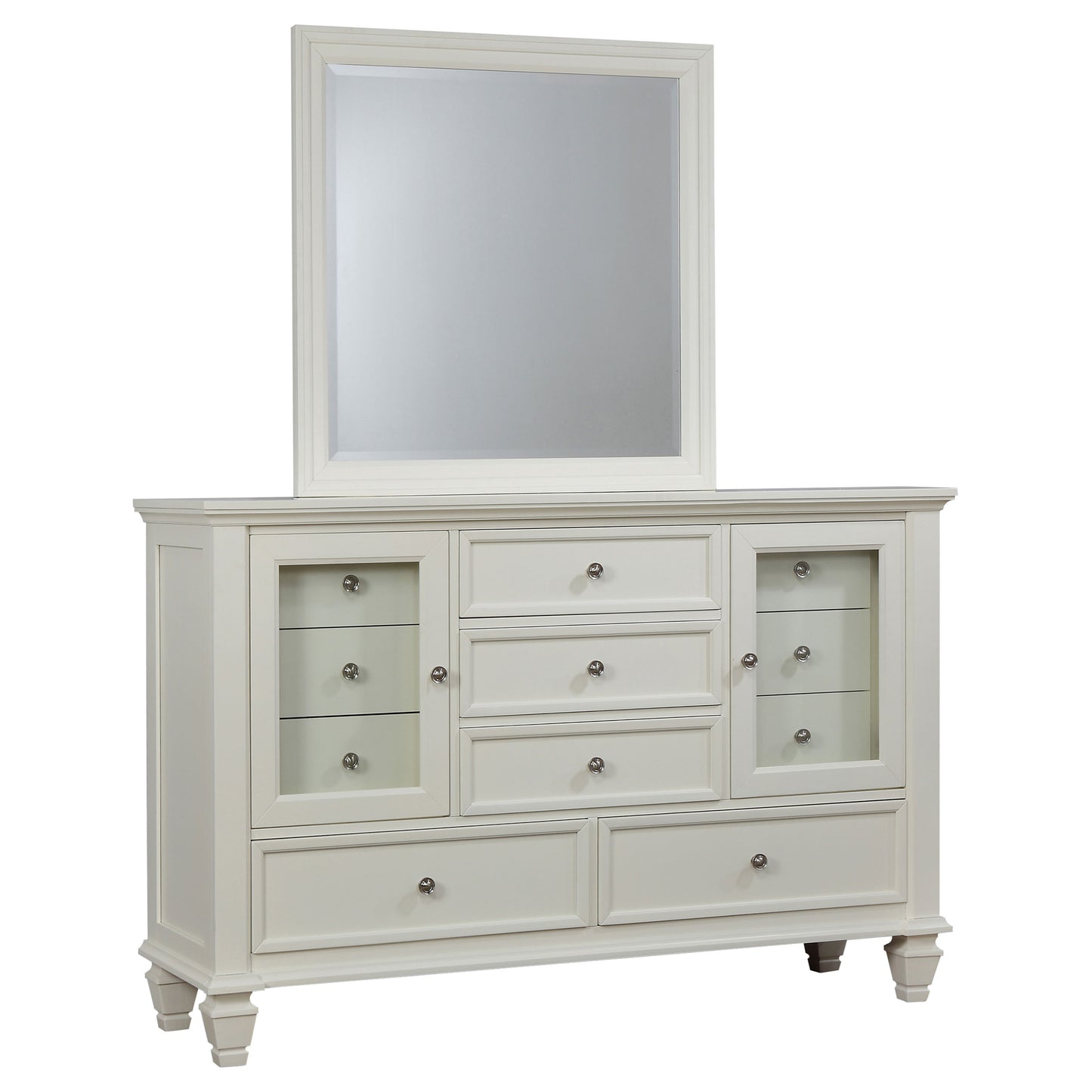 Sandy Beach 11-drawer Dresser with Mirror Cream White