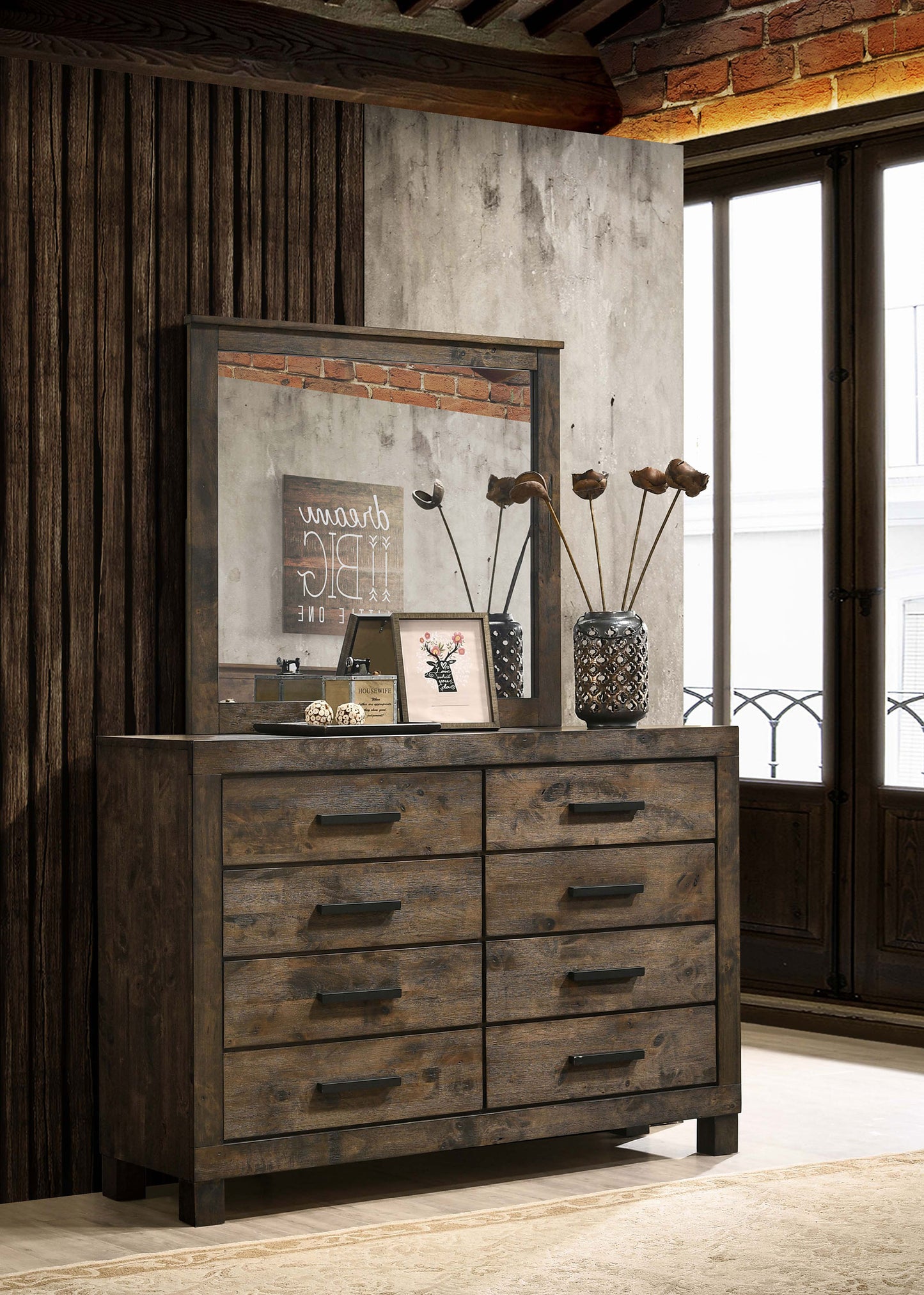 Woodmont 8-drawer Dresser with Mirror Rustic Golden Brown