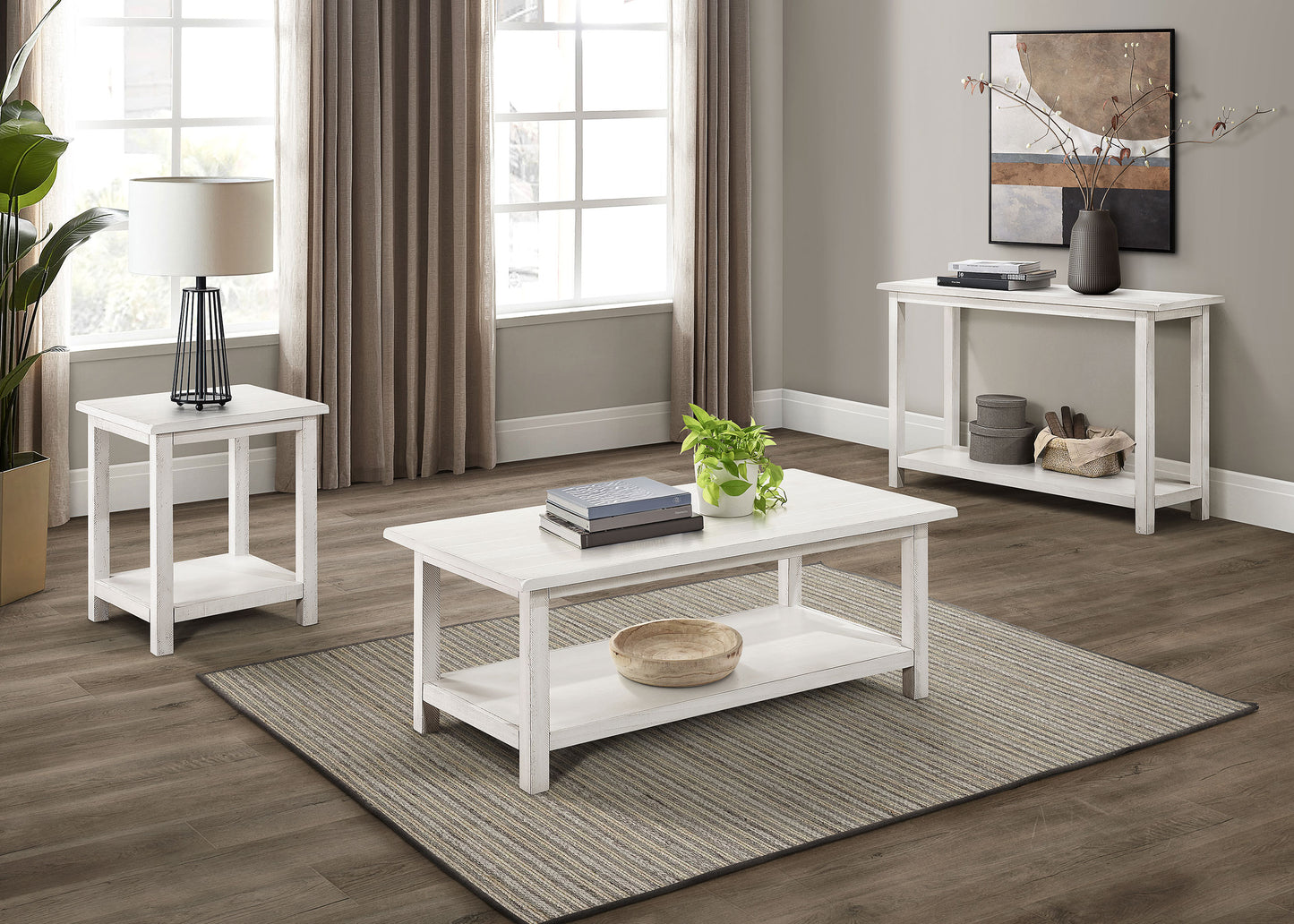 Payne Wood End Table with Shelf Distressed White