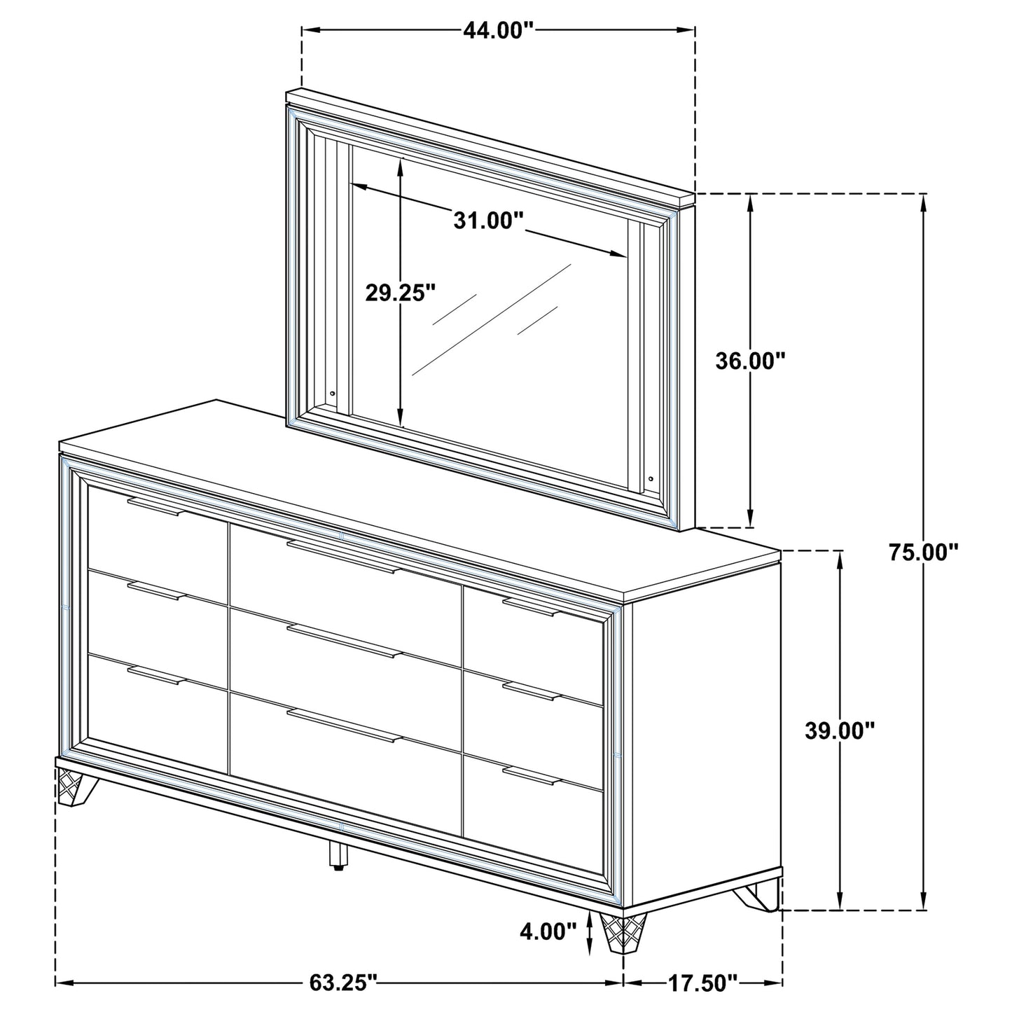 Marmore 9-drawer Dresser and LED Mirror White