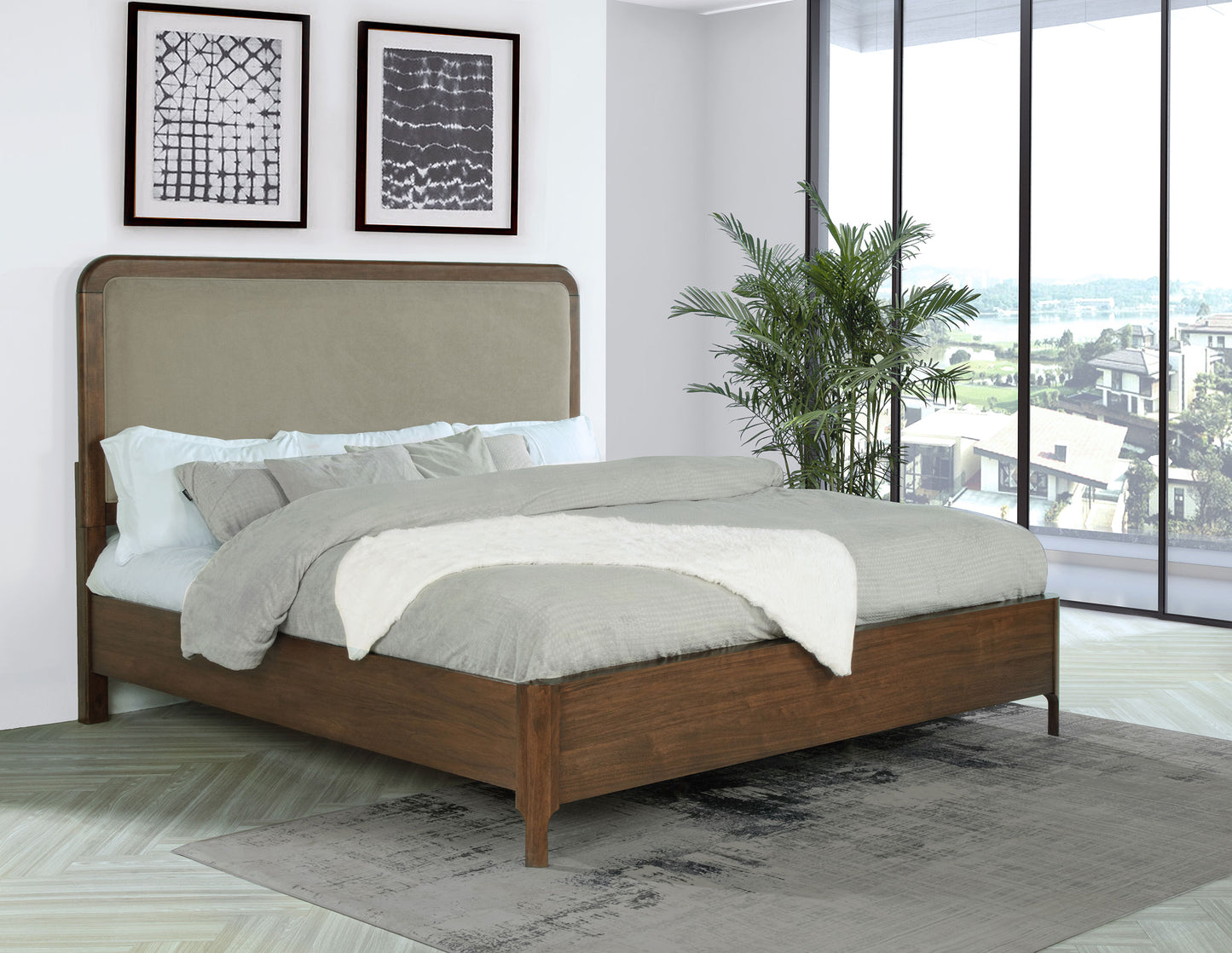 Maderia 57-inch Upholstered Queen Panel Bed Walnut