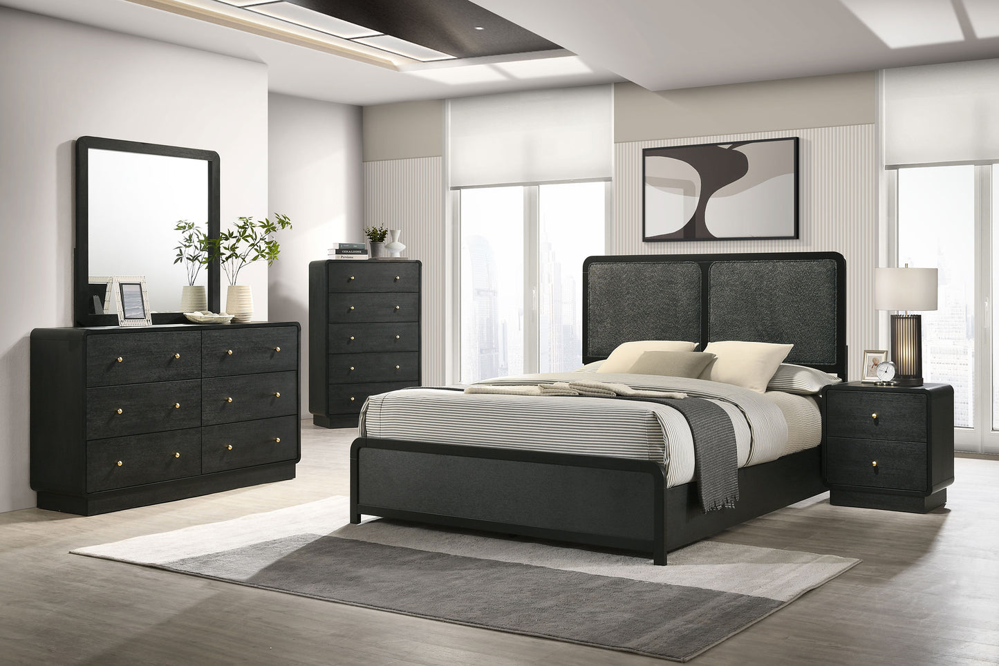 Cavelle 51-inch Upholstered Eastern King Bed Black