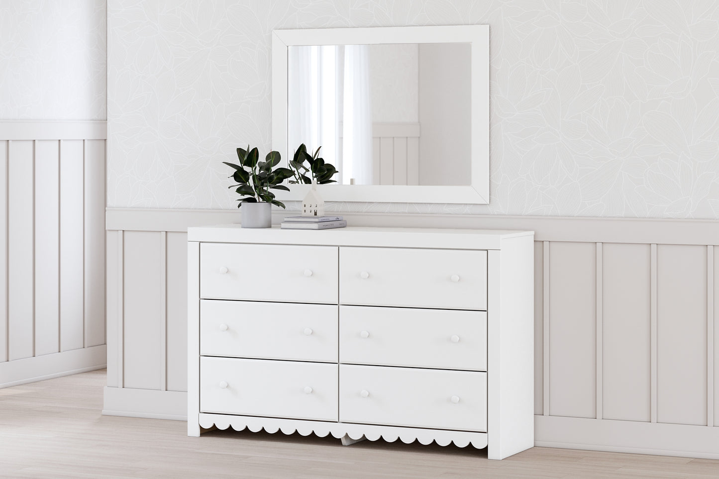 Mollviney Twin Panel Bed with Mirrored Dresser and 2 Nightstands