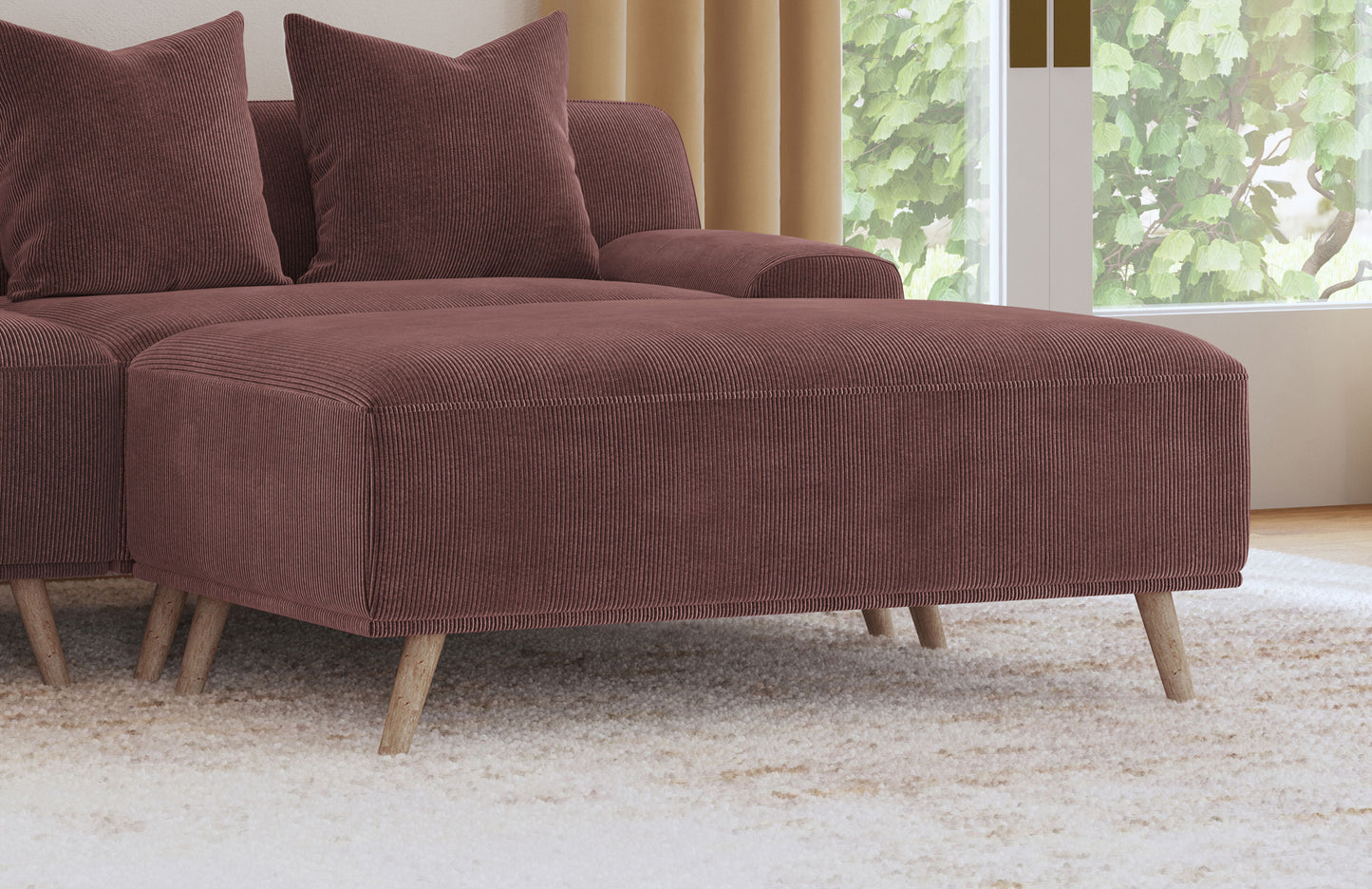 Elizabeth Corduroy Upholstered Ottoman Wine Red