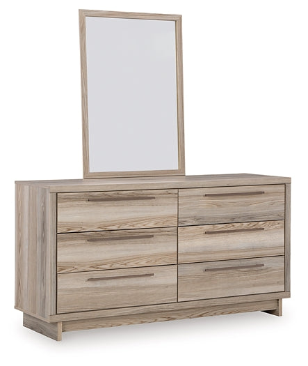 Hasbrick Queen Panel Headboard with Mirrored Dresser and 2 Nightstands