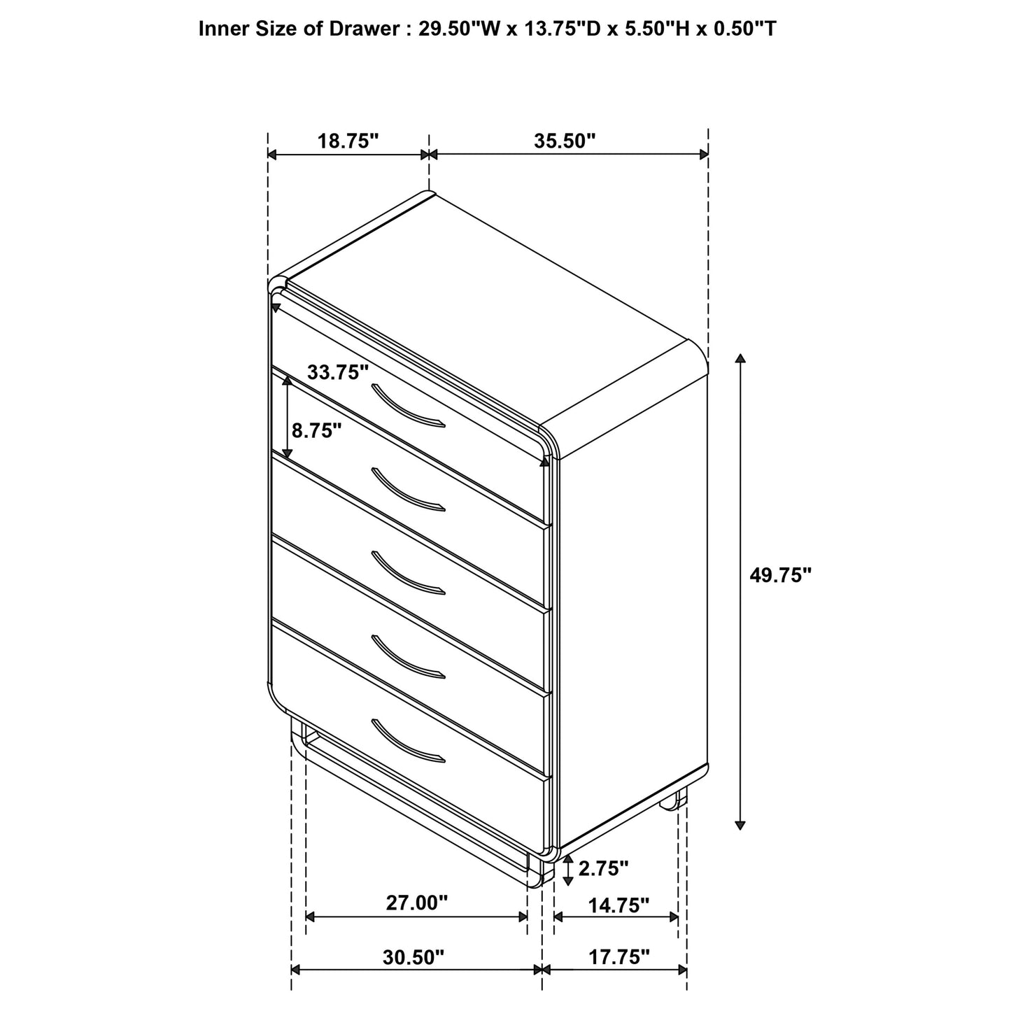 Amsbury 5-drawer Chest of Drawers Nutmeg