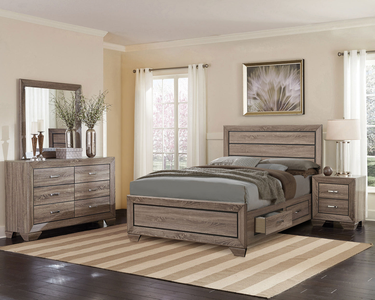 Kauffman Wood Queen Storage Panel Bed Washed Taupe