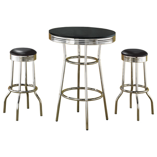 Retro 3-piece Round 1950s Bistro Pub Bar Table Set Black