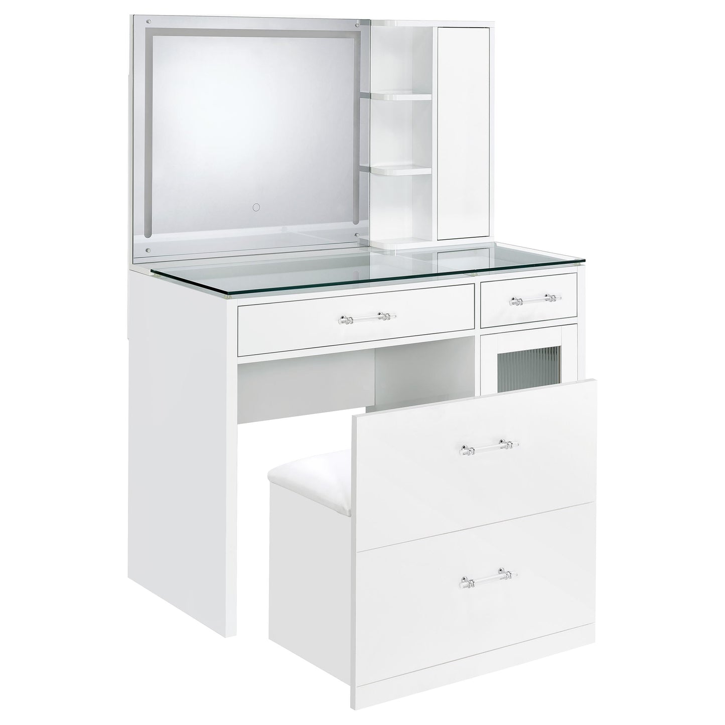 Flora 2-drawer Vanity Set with LED Mirror White High Gloss