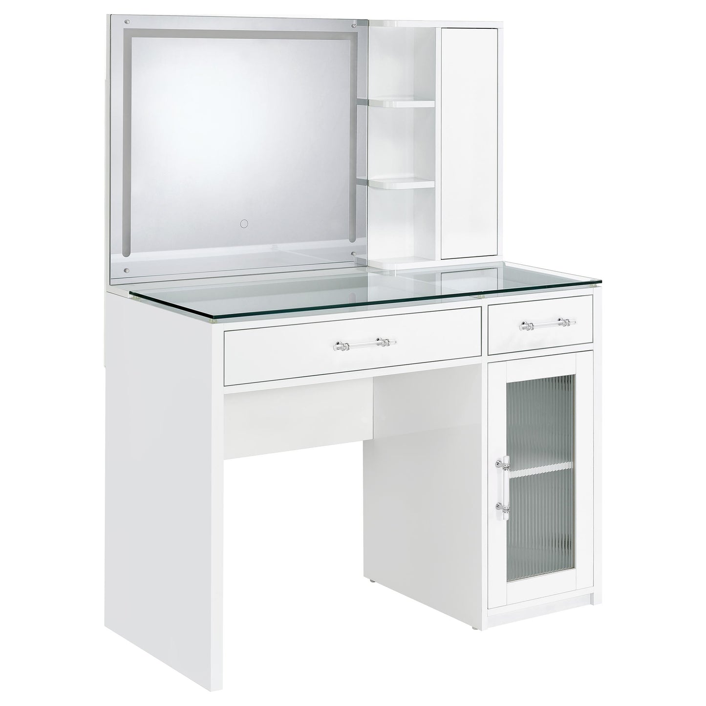 Flora 2-drawer Vanity Set with LED Mirror White High Gloss