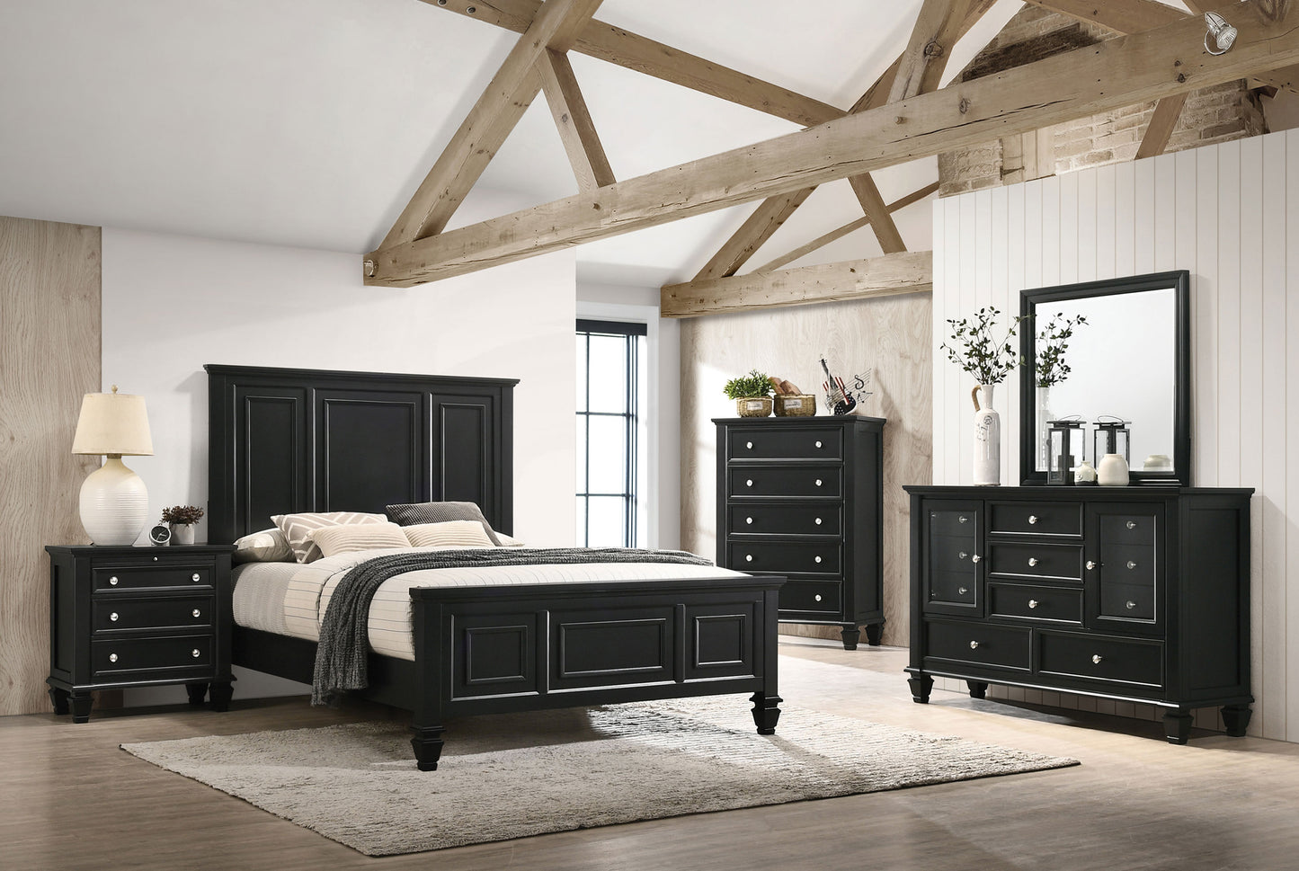 Sandy Beach 63-inch California King Wood Panel Bed Black