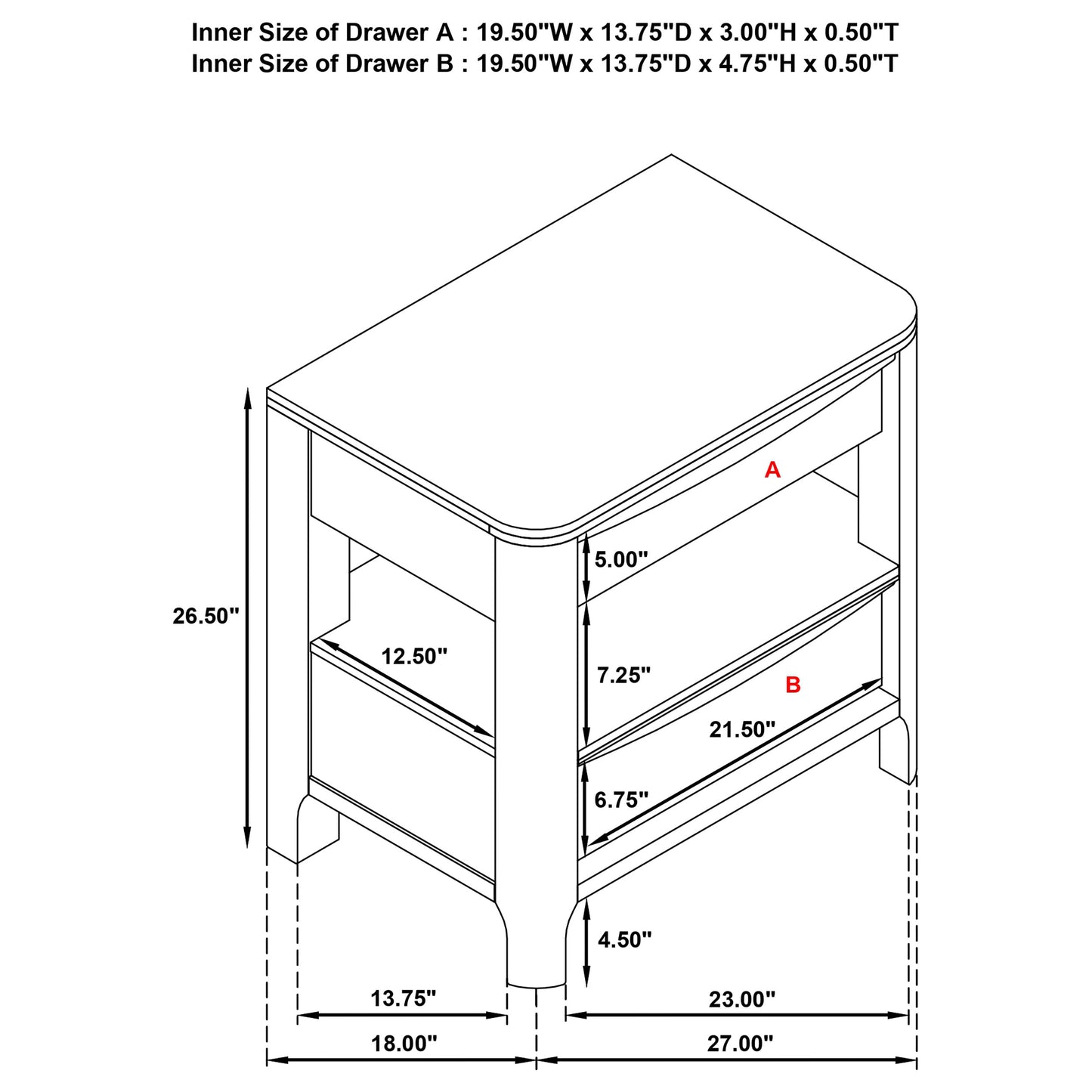 Maderia 2-drawer Nightstand Bedside Table Walnut