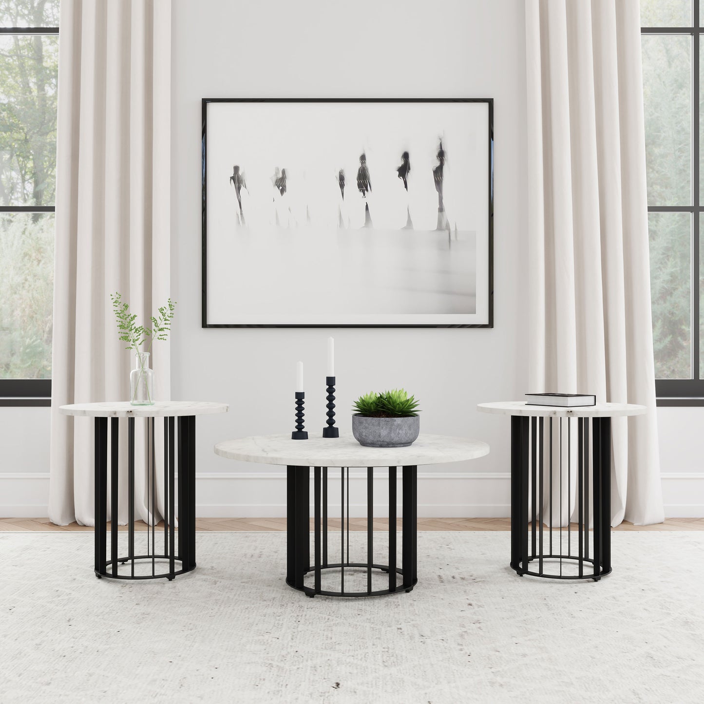 Haven 3-piece Round Marble Coffee and End Table Set Black