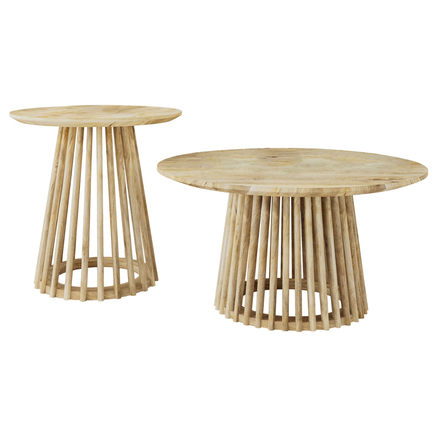 Touhy 2-piece Round Coffee and End Table Set Natural Mango