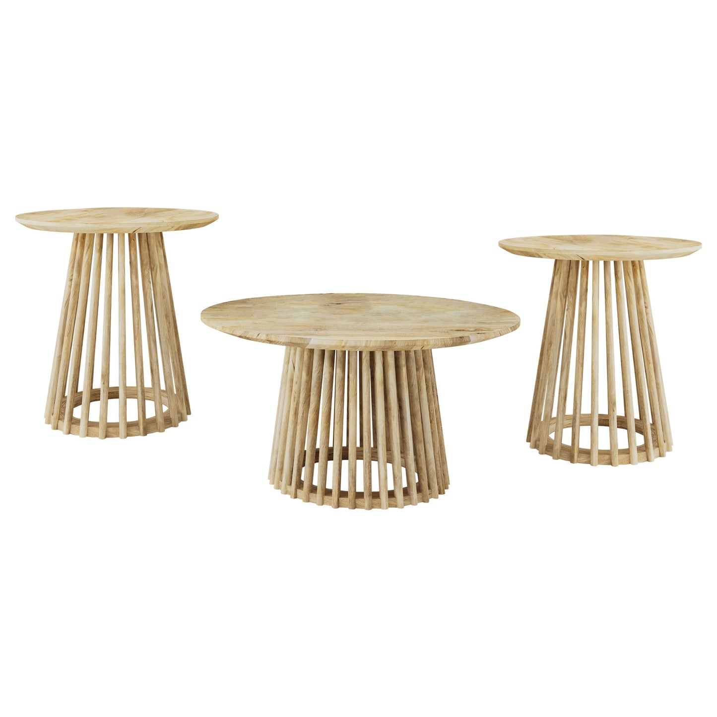 Touhy 3-piece Round Coffee and End Table Set Natural Mango