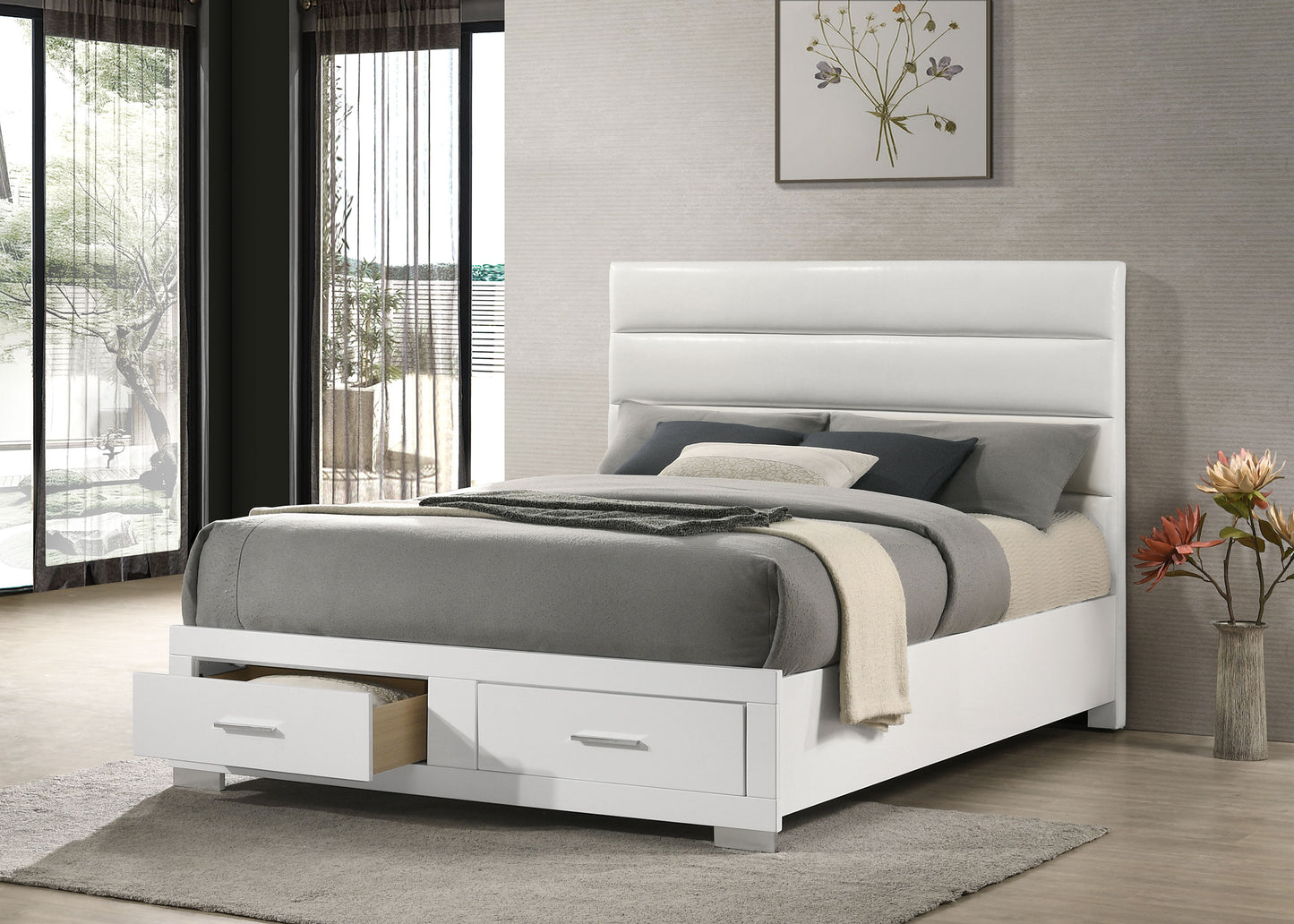 Felicity California King Storage Bed White High Gloss