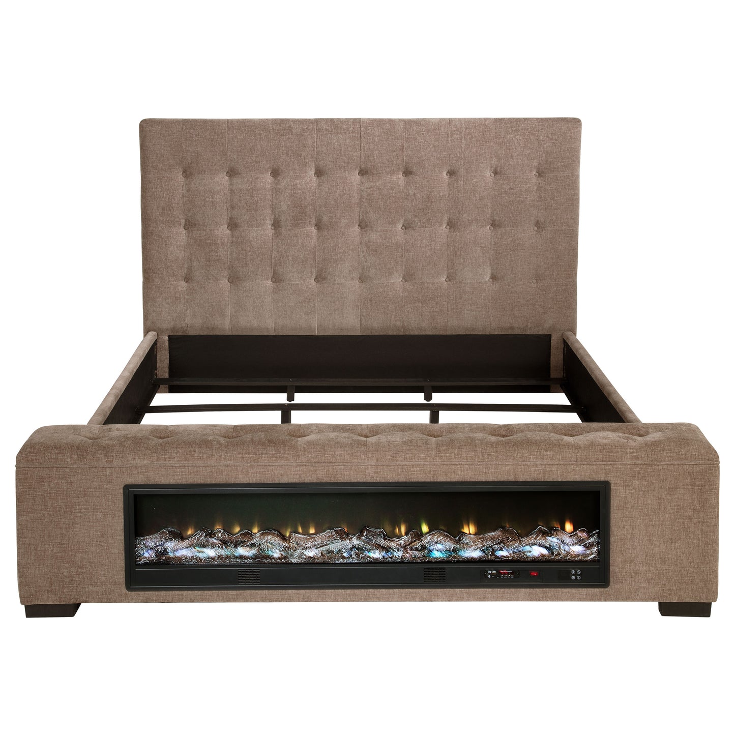 Senna Upholstered Eastern King Audio Fireplace Bed Brown