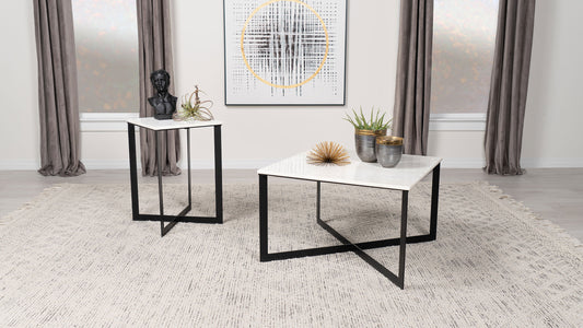 Tobin 2-piece Marble Top Coffee and End Table Set White