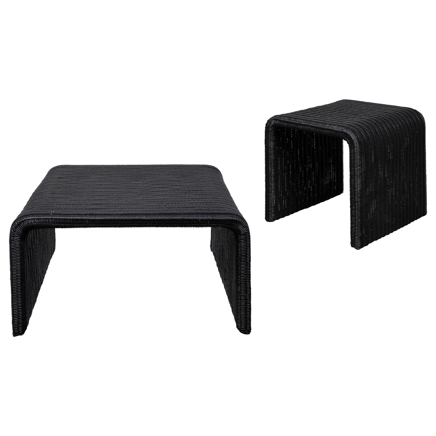 Cahya 2-piece Rattan Coffee and End Table Set Black