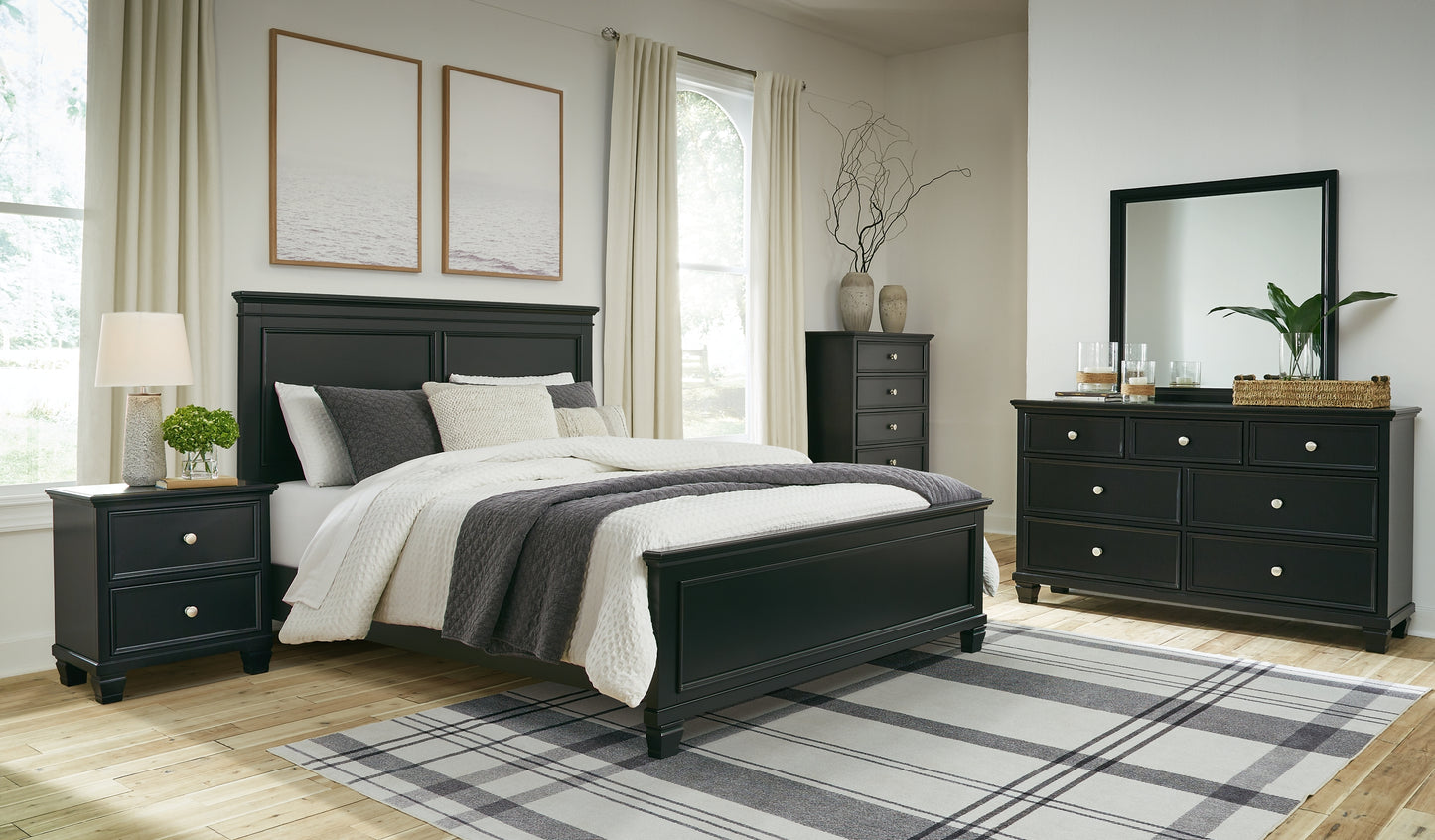 Lanolee Queen Panel Bed with Mirrored Dresser, Chest and 2 Nightstands