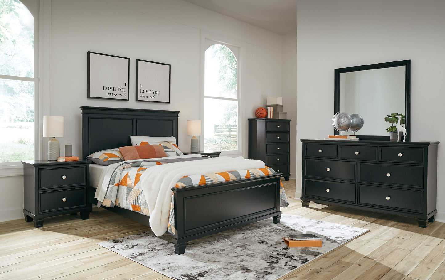 Lanolee Full Panel Bed with Mirrored Dresser, Chest and Nightstand