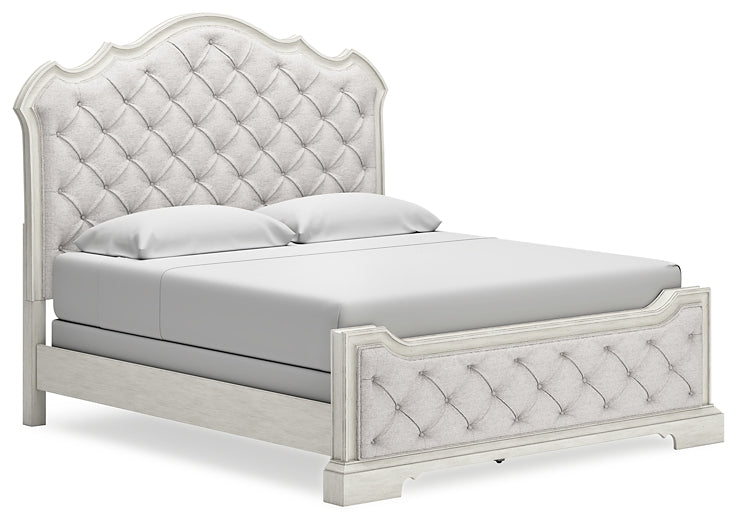 Arlendyne California King Upholstered Bed with Mirrored Dresser and Nightstand