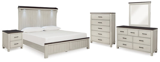 Darborn California King Panel Bed with Mirrored Dresser, Chest and Nightstand