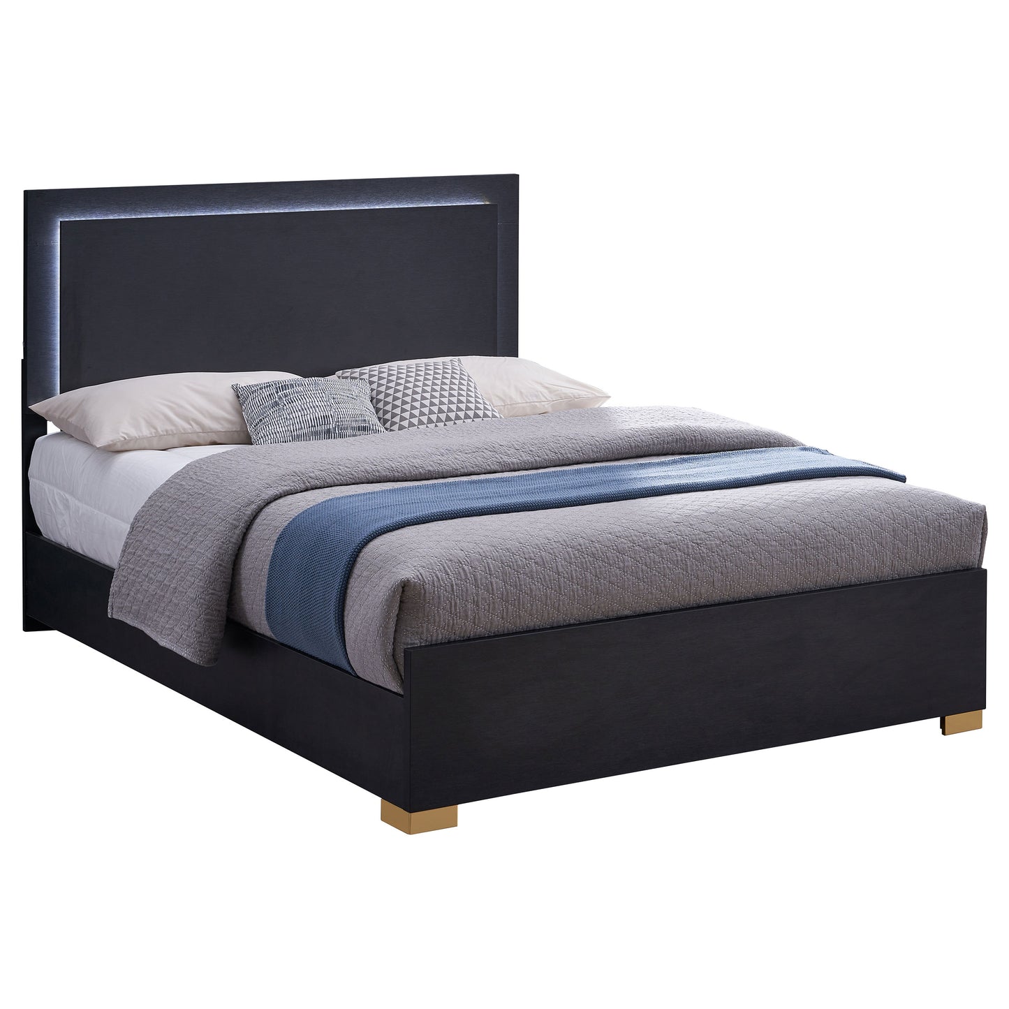 Marceline Wood Queen LED Panel Bed Black