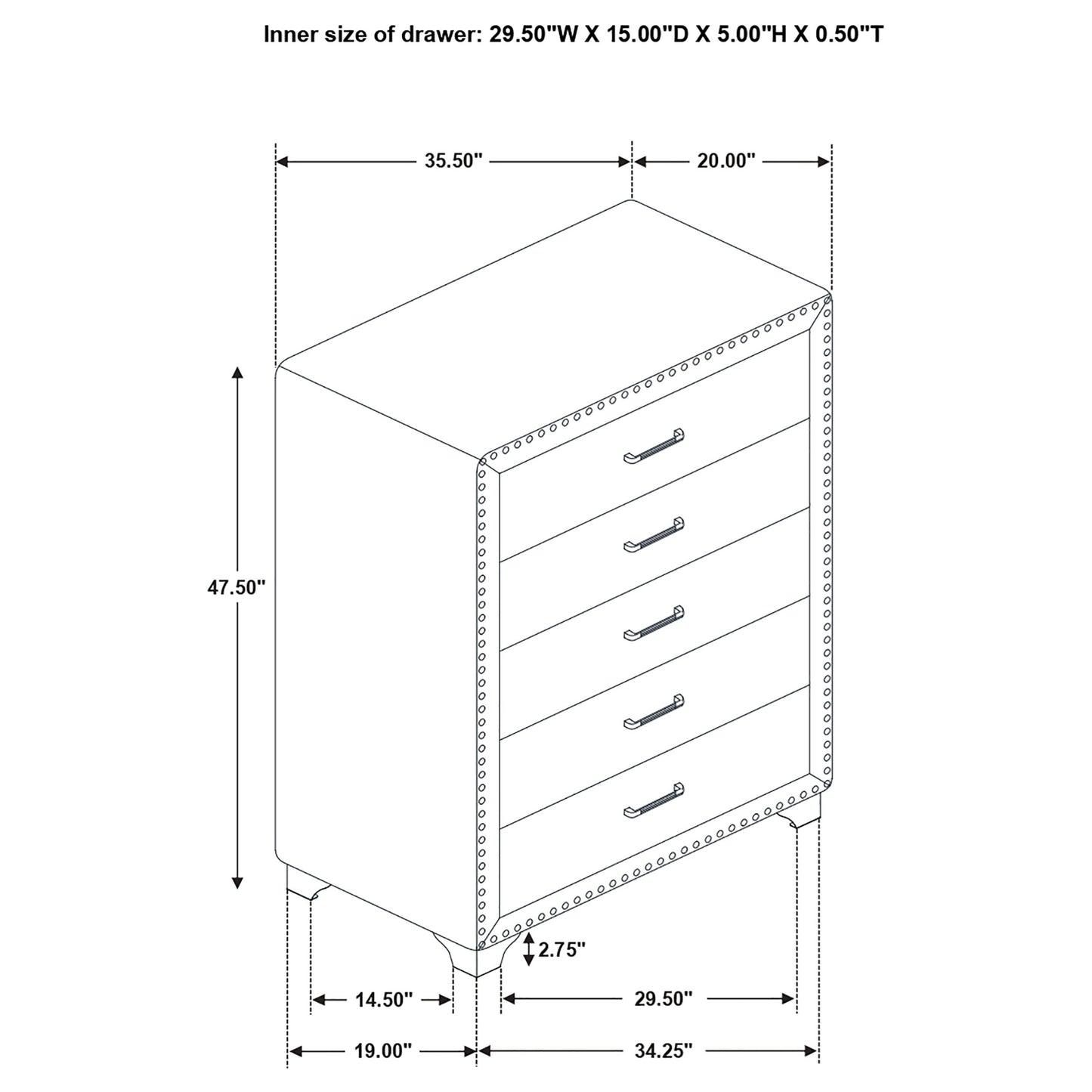 Melody 5-drawer Bedroom Chest Grey