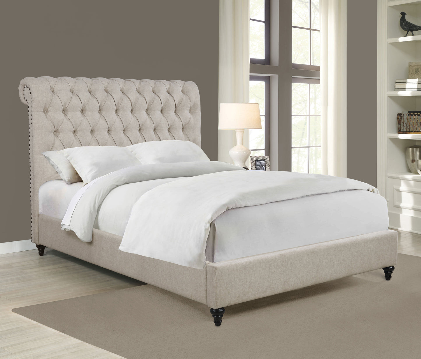 Devon Upholstered California King Panel Bed Beige